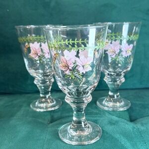 Botanical‎ Wine Glasses Lily Flowered Azalea Rhododendron Set of 3